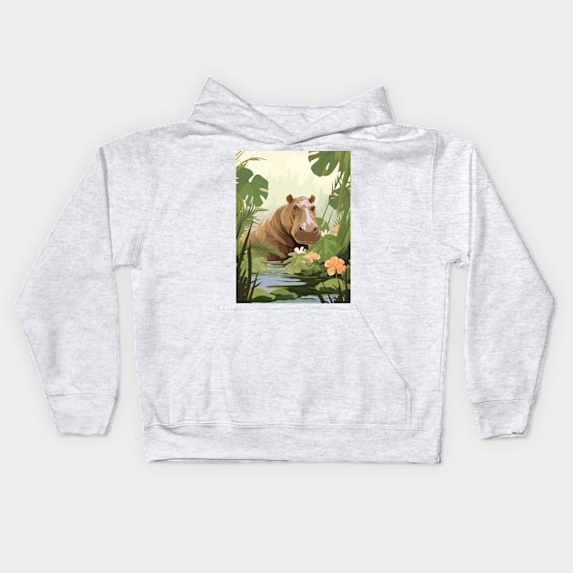 Hippo in the Jungle Kids Hoodie by JunkyDotCom